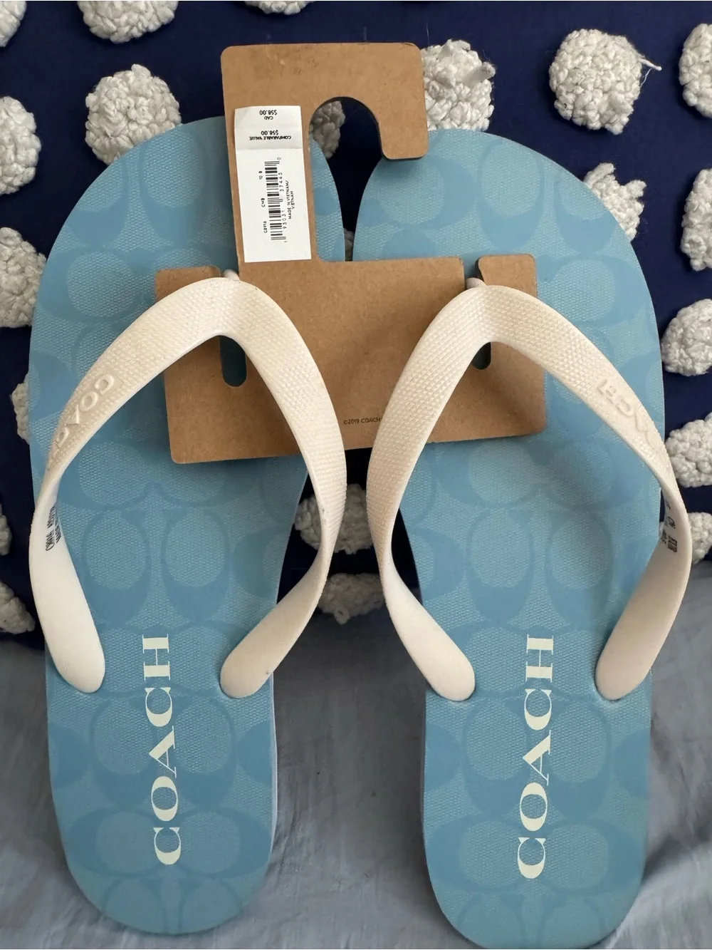 Coach Blue Flip Flop Sandals with Cream Straps - Picture 1 of 3